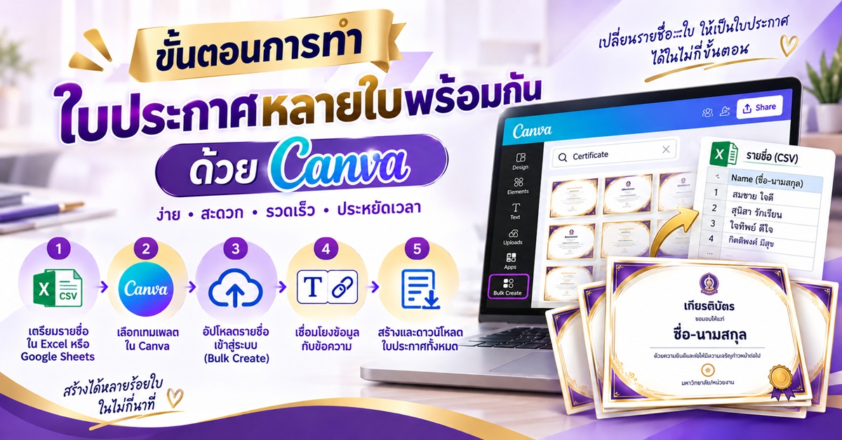 การใช้ Canva สร้างใบประกาศ/เกียรติบัตรพร้อมกันหลายใบ